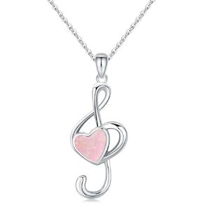 CHENGHONG Gifts for Music Lovers Musical Note Necklace 925 Sterling Silver Opal Music Necklace Treble Clef Piano Necklace Music Jewelry Gifts for Women Mom