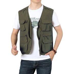 Flygo Men's Utility Cargo Vest Outdoor Fishing Safari Travel Work Photo Vest with Pockets