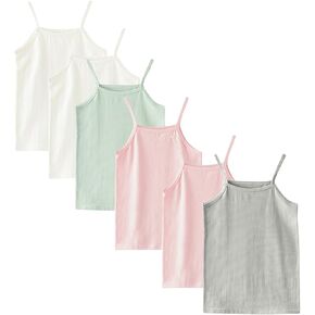 Phedrew 6-Pack Girls' Cotton Tank Tops Stretch Undershirts Soft Basic Camisole