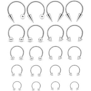 Cisyozi 16G Long Spike Septum Rings 316L Surgical Steel Hypaollergenic Septum Nose Eyebrow Rings Hoop Tragus Cartilage Helix Rook Earrings Smiley Piercing Jewelry for Women Men Silver Black