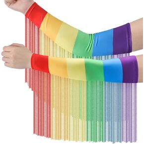 Rainbow Arm Warmer Halloween Rainbow Fringe Rave Outfits Women Fringe Warmer Rainbow Fringe Costume for Women Men