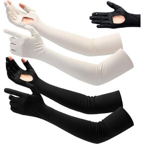 Yahenda 2 Pairs UV Long Sun Protection Driving Gloves UPF 50+ Touchscreen Arm Adjustable Women Sunscreen Gloves for Outdoor