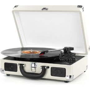 Vinyl Record Player Wireless Turntable Bluetooth 3-Speed Portable Vintage Suitcase with Built-in Speakers, Includes Extra Stylus, RCA Out, AUX in