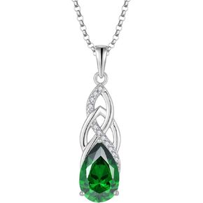 JO WISDOM Celtic Knot Infinity Necklace 925 Sterling Silver 8 * 12mm Birthstone Gemstone Pendant with 18 Inch Chain Necklace Jewelry for Women