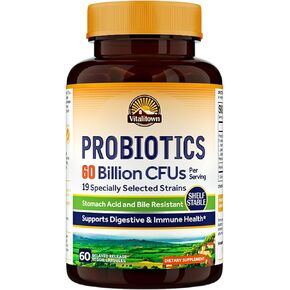 VITALITOWN Probiotics 120 Billion CFUs | 36 Strains, with Prebiotics & Digestive Enzymes for Men Women | Shelf Stable | Digestive & Immune Support | Vegan | 60 Delayed Release Veg Caps