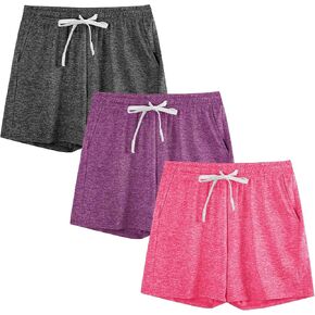3-Pack Kids/Girls/Teen Girls Athletic Shorts Dry-Fit High Waisted Running Shorts with Pockets (5-18 Years)