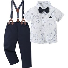 Boy Suit Toddler Boy Outfit Boy Dress Shirt with Bowtie/Suspender Pants Gentleman Wedding Outfits 1-10 Years.