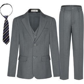 GRACE KARIN Boys Suits 4 Piece Formal Slim Fit Dresswear Suit Set with Elastic Waistband for 6-14Y