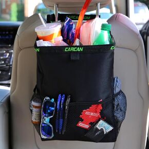 The Original 3 in 1 Hanging Car Trash Can for Back Seat, Cooler & Storage Bag – Metal Framed, Washable & Reusable Car Trash Bin with 3 Pockets (Pack of 1)