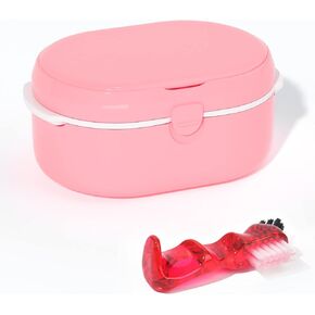 Y-Kelin Retainer Case and Denture Bath Case with Brush,Denture Cup for Retainers Mouthguards Dentures Cleaner Kit with Mirror,Magnetic Lid Design,Black