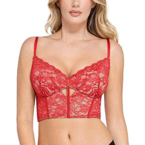 Popilush Shapewear Lace Bralette Corset Tops for Women Deep V Neck Bustier Top with Underwired Adjustable Strap Crop