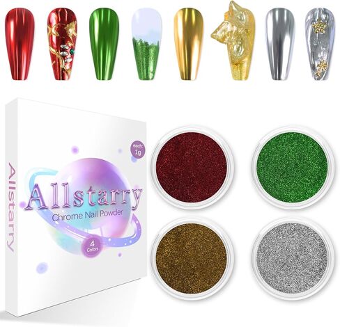 Allstarry الكروم مسحوق الأظافر مرآة معدنية تأثير الصباغ الكروم قزحي الألوان أورورا مسمار بريق حورية البحر اللؤلؤ بريق مجموعة الغبار لطلاء هلام مسمار الفن الديكور، الراتنج الحرفية- البنفسجي الأخضر الزمرد in Kuwait