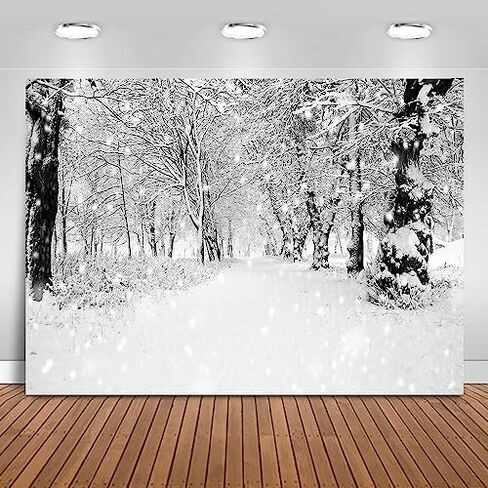 Mocsicka Winter Snowing Backdrop White Frozen Forest Path Photography Background 7x5ft Winter Backdrops for Children Photoshoot Home Party Decoration Photo Studio Props in Kuwait