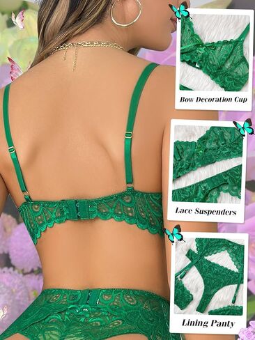 Sexy Lingerie for Women,3 Piece Lace Lingerie Set Bra and Panty Sets with Garter Belt Babydoll Teddy Lingerie in Saudi Arabia