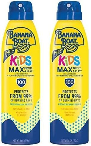 Banana Boat Kids MAX Protect & Play Sunscreen Spray SPF 100, 6oz | Clear Spray Sunscreen, Kids Sunscreen Spray, Kids Sunblock Spray, Kids Spray Sunscreen, Kids Sunscreen SPF 100, 6oz in Kuwait