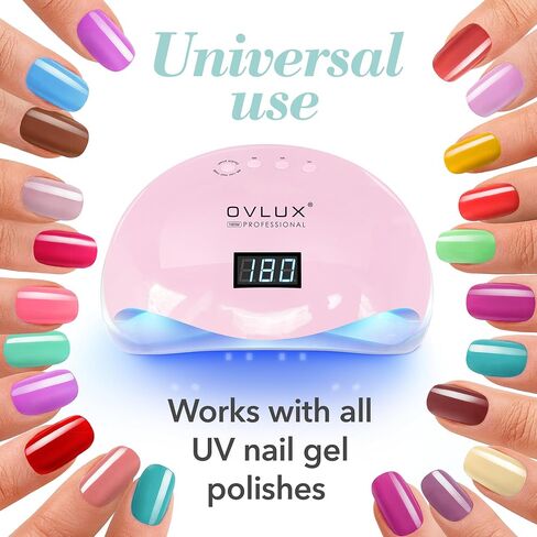 مصباح طلاء الأظافر LED بالأشعة فوق البنفسجية من OVLUX بقوة 180 وات، آلة تجفيف الأظافر الاحترافية، أفضل مصباح جل للأظافر بالأشعة فوق البنفسجية لتلميع أظافر اليدين والقدمين - ضوء معالجة الأظافر مع 57 قطعة LED، 4 إعدادات مؤقت in Kuwait