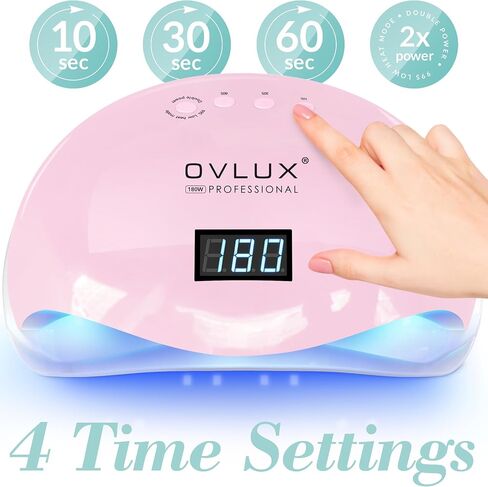 مصباح طلاء الأظافر LED بالأشعة فوق البنفسجية من OVLUX بقوة 180 وات، آلة تجفيف الأظافر الاحترافية، أفضل مصباح جل للأظافر بالأشعة فوق البنفسجية لتلميع أظافر اليدين والقدمين - ضوء معالجة الأظافر مع 57 قطعة LED، 4 إعدادات مؤقت in Kuwait