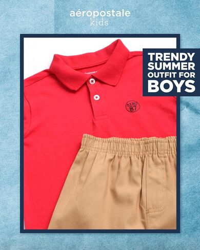 AEROPOSTALE Boys' Shorts Set - 2 Piece Short Sleeve Polo Shirt and Woven Cargo Shorts - Summer Outfit for Boys (4-16) in Saudi Arabia