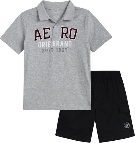 AEROPOSTALE Boys' Shorts Set - 2 Piece Short Sleeve Polo Shirt and Woven Cargo Shorts - Summer Outfit for Boys (4-16) in Saudi Arabia
