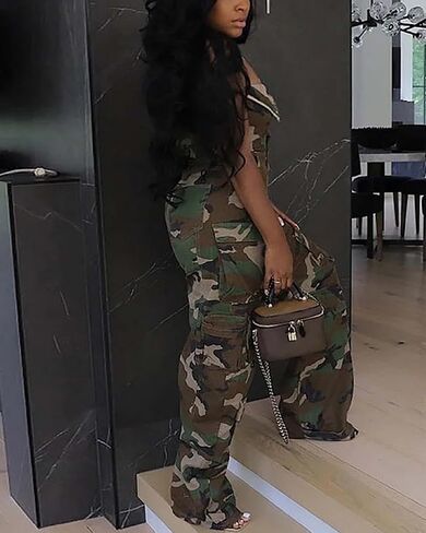 LKOUS Casual Cargo Denim Jumpsuit for Women, Elastic Stretch Multi Pockets Button Down Straight Leg Jeans Jumpsuits in Saudi Arabia
