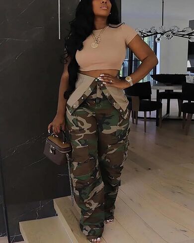 LKOUS Casual Cargo Denim Jumpsuit for Women, Elastic Stretch Multi Pockets Button Down Straight Leg Jeans Jumpsuits in Saudi Arabia