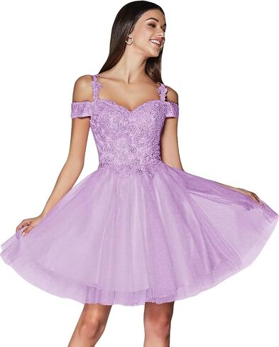 Lace Appliques Short Homecoming Dresses 2024 Cold Shoulder Glitter Tulle Cocktail Gowns in Saudi Arabia