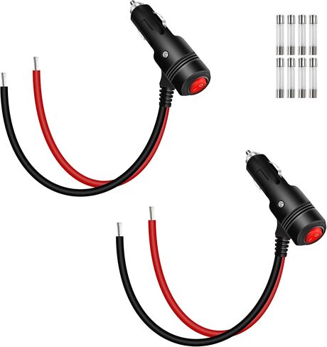 RIIEYOCA 12V 24V Cigarette Lighter Plug Adapter,16AWG Heavy Duty 15A Cigarette Lighter Replacement Male to Bare Wire with On/Off Switch Power Cable for Cars,Boats 0.6M/2FT(2packs) in Saudi Arabia