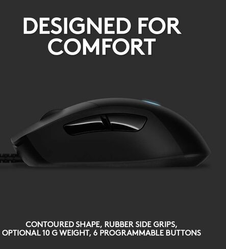 Logitech G403 Hero 25K Gaming Mouse, Lightsync RGB, Lightweight 87G+10G optional, Braided Cable, 25, 600 DPI, Rubber Side Grips, Black, 4.9" x 2.7" x 1.7" in Saudi Arabia