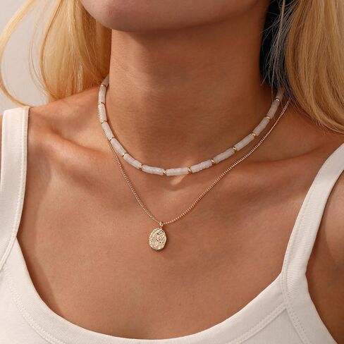 قلادات مطرزة من Apsvo للنساء قلادات من الأحجار الكريمة بوهو قلادة صيفية من الحجر الطبيعي مجوهرات الشاطئ in Kuwait