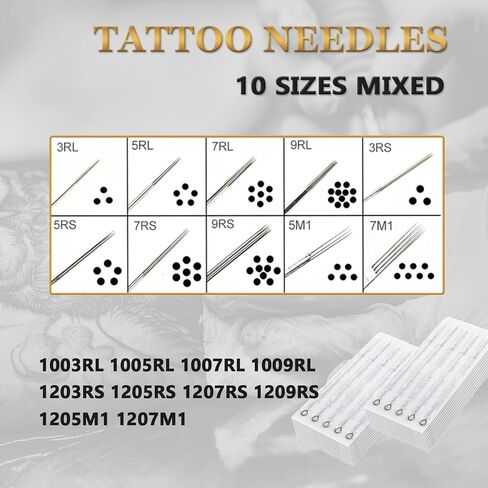 Tattoo Needles - LEEYUKA 100pcs Stick and Poke Needles #12 3RL 5RL 7RL 9RL 3RS 5RS 7RS 9RS 5M1 7M1 Assorted in Saudi Arabia