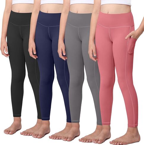 Girls Athletic Leggings Kids with Pockets - High Waisted Dance Workout Running Yoga Pants Tights in Saudi Arabia