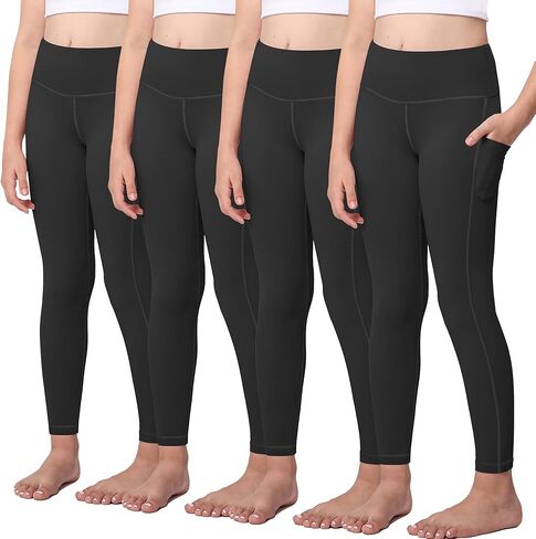 سراويل ضيقة رياضية للفتيات مع جيوب - سراويل ضيقة عالية الخصر لتمارين الرقص والجري واليوجا in Kuwait