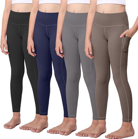 Girls Athletic Leggings Kids with Pockets - High Waisted Dance Workout Running Yoga Pants Tights in Saudi Arabia