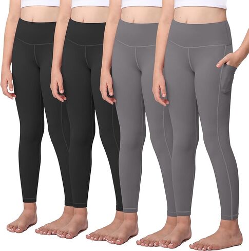 Girls Athletic Leggings Kids with Pockets - High Waisted Dance Workout Running Yoga Pants Tights in Saudi Arabia