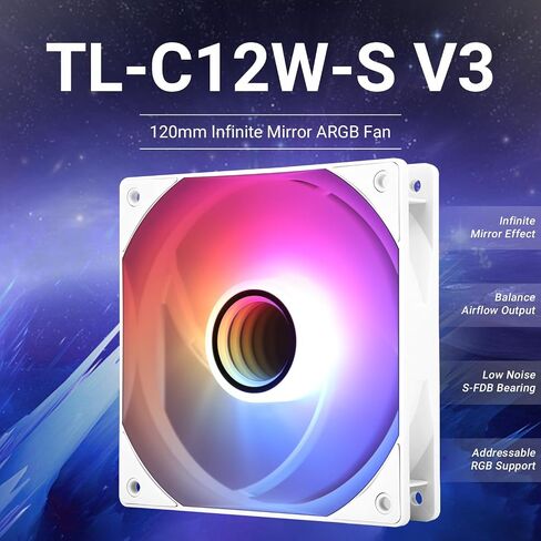 Thermalright TL-C12B-S V3 مروحة وحدة المعالجة المركزية 120 مم مروحة تبريد ARGB، موصل PWM 4pin مروحة كمبيوتر صامتة مع محمل S-FDB، مروحة تبريد سطح المكتب لها تأثير ضوء مرآة ARGB (TL-C12B-S V3) in Kuwait