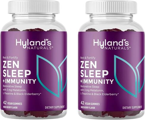Hyland's Naturals Rest & Fortify Zen Sleep Aid + Immune Support - 42 Vegan Gummies - with Melatonin + L-Theanine for Sleep Support and Organic Black Elderberry, Vitamin C and Zinc for Immune Support in Kuwait