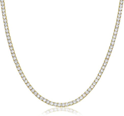 BSD Treasure Tennis Necklace 18K Plated | 4.0mm Round Cubic Zirconia Cut Faux Diamond Tennis Chain - For Women and Girls - 18" in Saudi Arabia