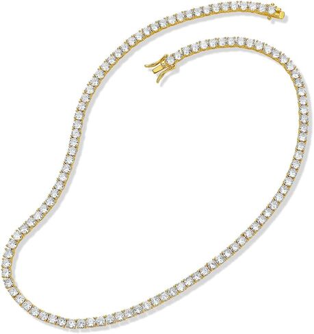 BSD Treasure Tennis Necklace 18K Plated | 4.0mm Round Cubic Zirconia Cut Faux Diamond Tennis Chain - For Women and Girls - 18" in Saudi Arabia