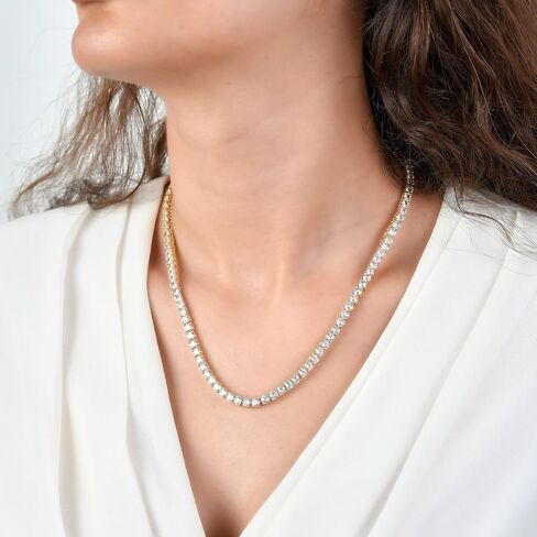 BSD Treasure Tennis Necklace 18K Plated | 4.0mm Round Cubic Zirconia Cut Faux Diamond Tennis Chain - For Women and Girls - 18" in Saudi Arabia