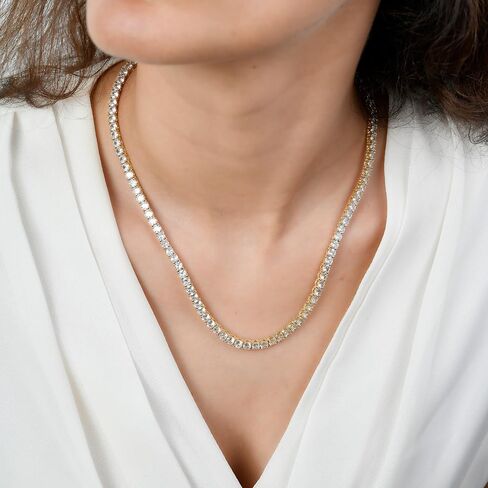 BSD Treasure Tennis Necklace 18K Plated | 4.0mm Round Cubic Zirconia Cut Faux Diamond Tennis Chain - For Women and Girls - 18" in Saudi Arabia