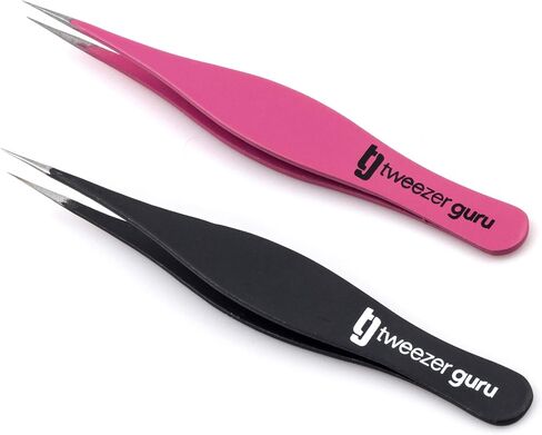 Tweezer Guru Pointed Tweezers - Sharp Precision Needle Nose Tip, Best Tweezers for Eyebrows and Ingrown Hair, Surgical Pointed for Blackheads & Splinters (Black) in Kuwait