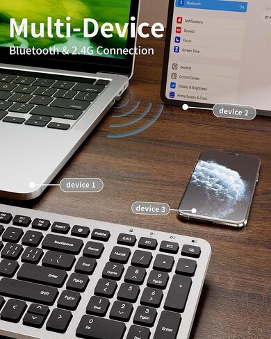 Compact Bluetooth & 2.4Ghz Keyboard Wireless - Multi-Device Quiet Wireless Keyboard - 106 Keys Full Size Keyboard for iPad, Tablet, Laptop, Computer, PC, Notebook, Windows, Mac OS, Android (Rose Gold) in Kuwait