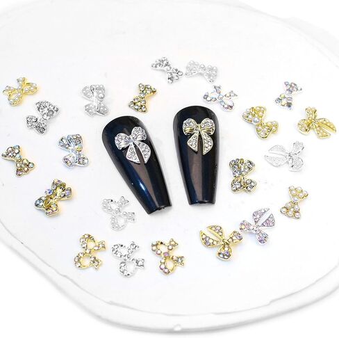 SILPECWEE 6 صناديق 3D مسمار أحجار الراين والأزرار الذهب مسمار المسامير مجموعة بلورات الأظافر واضحة مجوهرات الأظافر زينة مانيكير عدة مع 1 قطعة ملاقط وقلم رصاص المنتقى in Kuwait