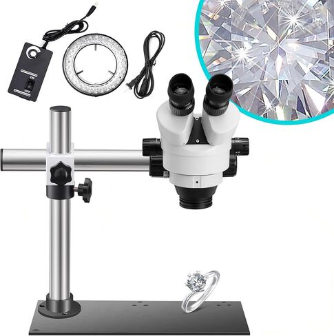DZQ Micro Inlaid Mirror 7X-45X Multi-Directional Microscope Set Working Distance 3.7-11.8 inch Micro-Setting Microscope Spring Bracket with Ring Light(Upgraded Version) in Saudi Arabia