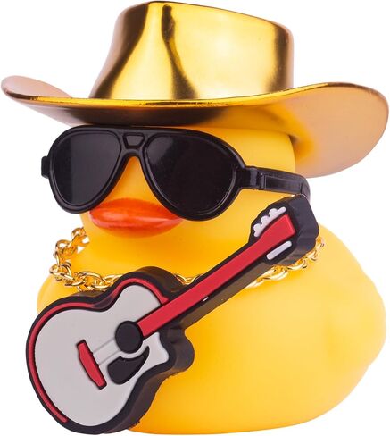 Car Yellow Rubber Duck, Duck Dashboard Decoration with Cowboy Hat Necklace Sunglasses Mini Musical Instrument for Car Dashboard Decorations (Blue-Hat) in Saudi Arabia