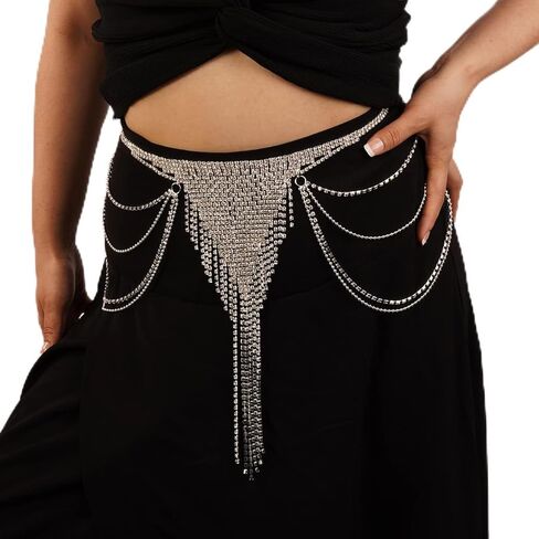 Rumtock سباركلي كريستال الفضة تنورة رقص سلسلة طويلة شرابة الخصر سلسلة ل الهذيان ملهى ليلي بوهو الجسم سلسلة للنساء الفتيات in Kuwait