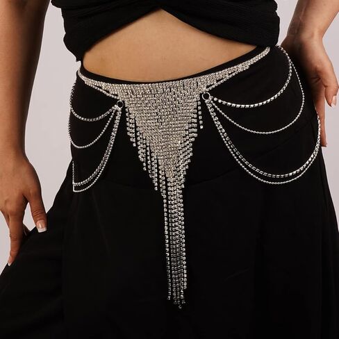 Rumtock سباركلي كريستال الفضة تنورة رقص سلسلة طويلة شرابة الخصر سلسلة ل الهذيان ملهى ليلي بوهو الجسم سلسلة للنساء الفتيات in Kuwait