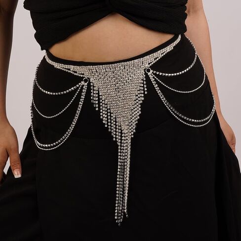 Rumtock سباركلي كريستال الفضة تنورة رقص سلسلة طويلة شرابة الخصر سلسلة ل الهذيان ملهى ليلي بوهو الجسم سلسلة للنساء الفتيات in Kuwait