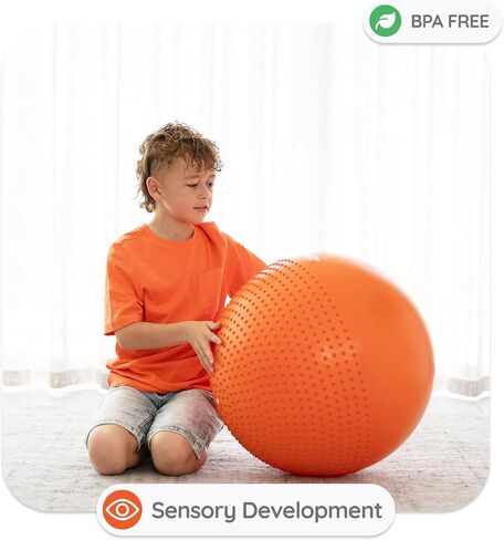 BABYGO® Sensory Exercise Ball | Peanut Ball for Kids | Autism Therapy Calming Development Activities Motor Skills | Exercise Book & Pump Included 45CM,Blue|Orange in Saudi Arabia