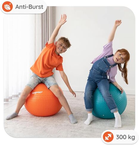 BABYGO® Sensory Exercise Ball | Peanut Ball for Kids | Autism Therapy Calming Development Activities Motor Skills | Exercise Book & Pump Included 45CM,Blue|Orange in Saudi Arabia